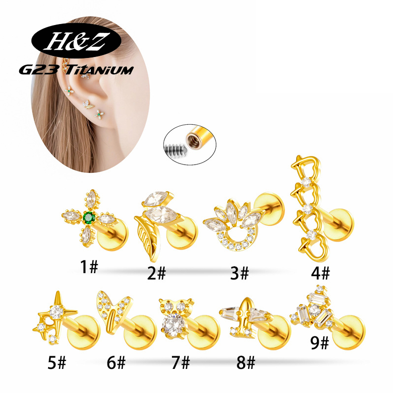 1PC G23 Titanium16G Flower CZ  - Body Jewelry Implant Grade ulasan dan harga