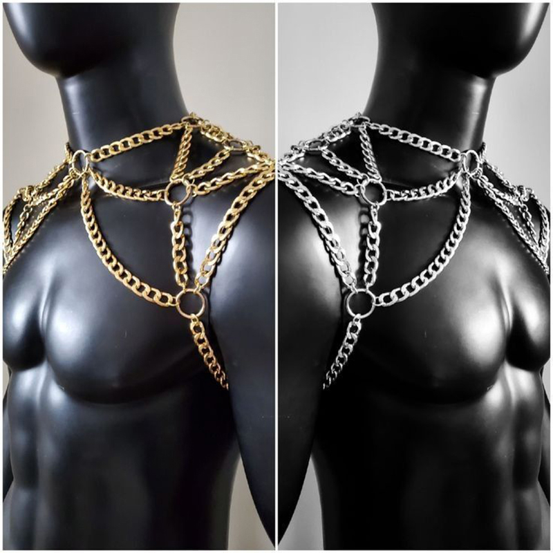 Punk Men Shoulder Body Chain B - Body Jewelry Necklace ulasan dan harga