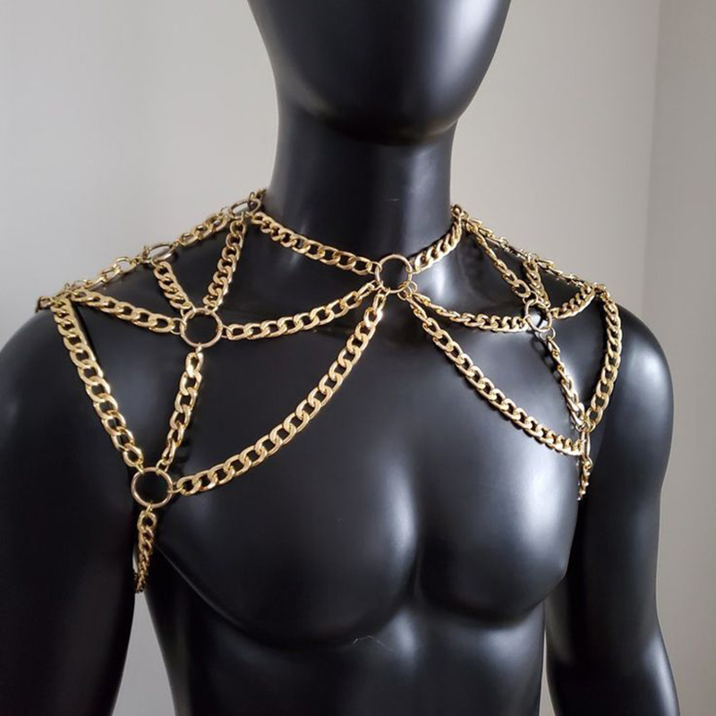 Punk Men Shoulder Body Chain B - Body Jewelry Necklace ulasan dan harga
