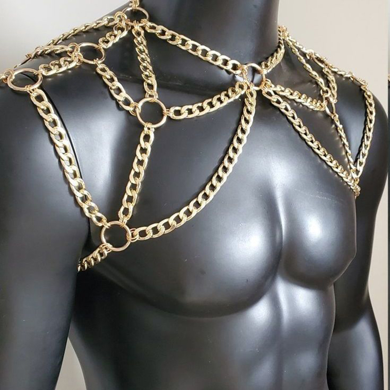 Punk Men Shoulder Body Chain B - Body Jewelry Necklace ulasan dan harga